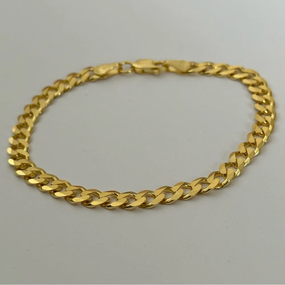 925 Silver 8.5” 6mm bracelet cuban chain 18k yellow gold plated unisex